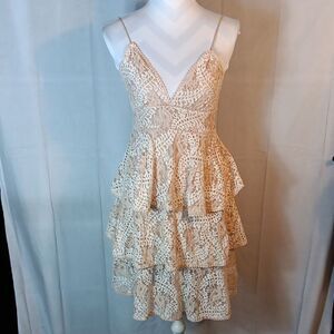 Elegant Cream Lace Tiered Mini Dress